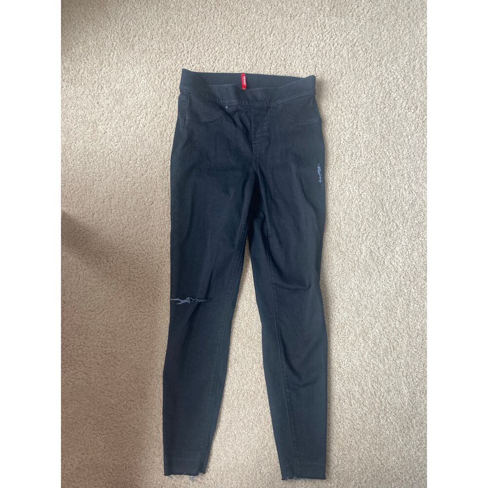 EUC Spanx Distressed Denim Skinny Pant Jeans Rip Black Medium - Picture 4 of 10